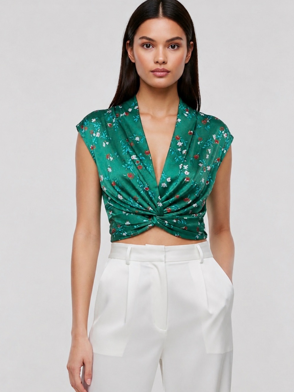 Atoir Floral Satin Twist-Front Top